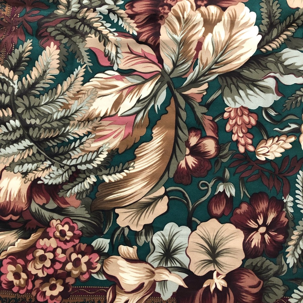 SOLD Vintage Ralph Lauren Fall Floral Silk Scarf Shawl - Picture 3 of 4